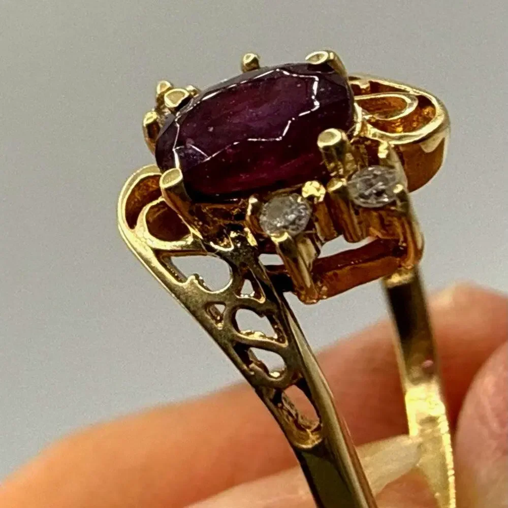Vintage IGC 14K Yellow Gold Natural Pink Spinel White Sapphire Ring 6.25 2.14G
